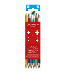 Набір Акварельних Олівців Caran d'Ache Swisscolor Bicolor - 6 олівців / 12 кольорів
